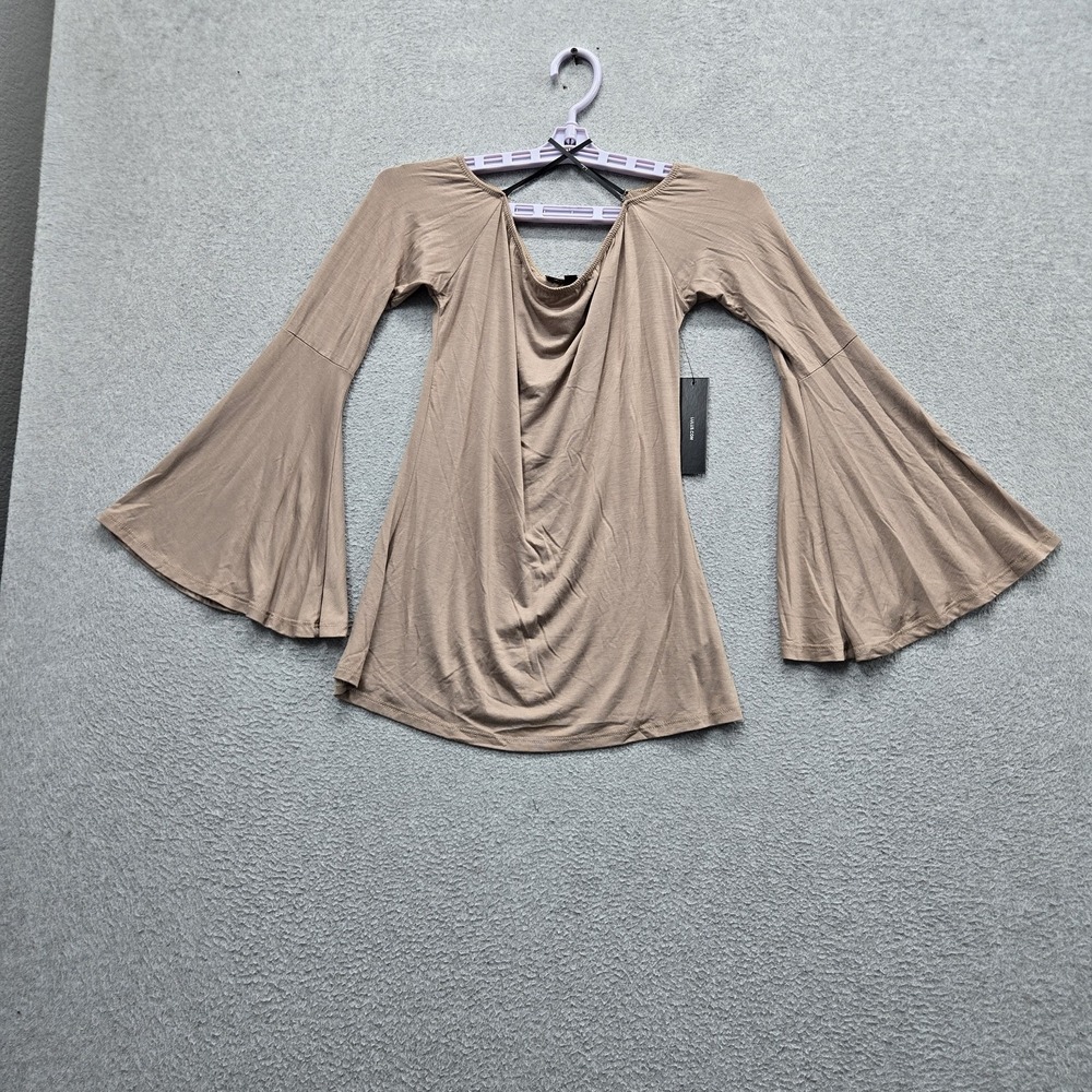 Lulus Women Blouse L Beige Flared Sleeve Off Shoulder Long Sleeve Pullover NWT